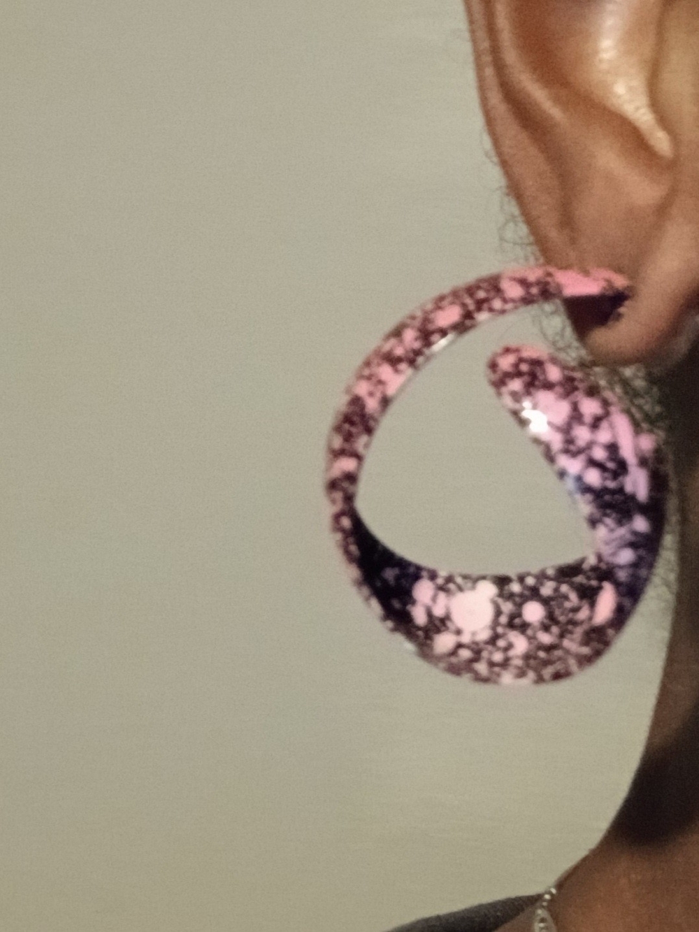 Pink and Black Speckled Hoop Earrings